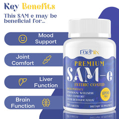 Etiqueta Enerlix con lista de ingredientes: SAM-e, 5‑HTP, CoQ10 visible