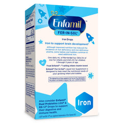 Enfamil Fer-In-Sol caja abierta mostrando el frasco y el gotero dosificador