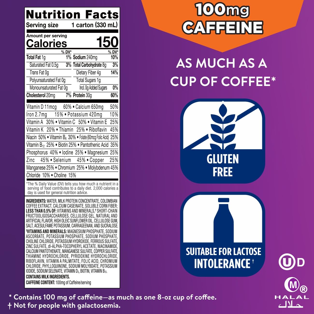 Listado de vitaminas en Ensure Café Mocha destacando aporte completo