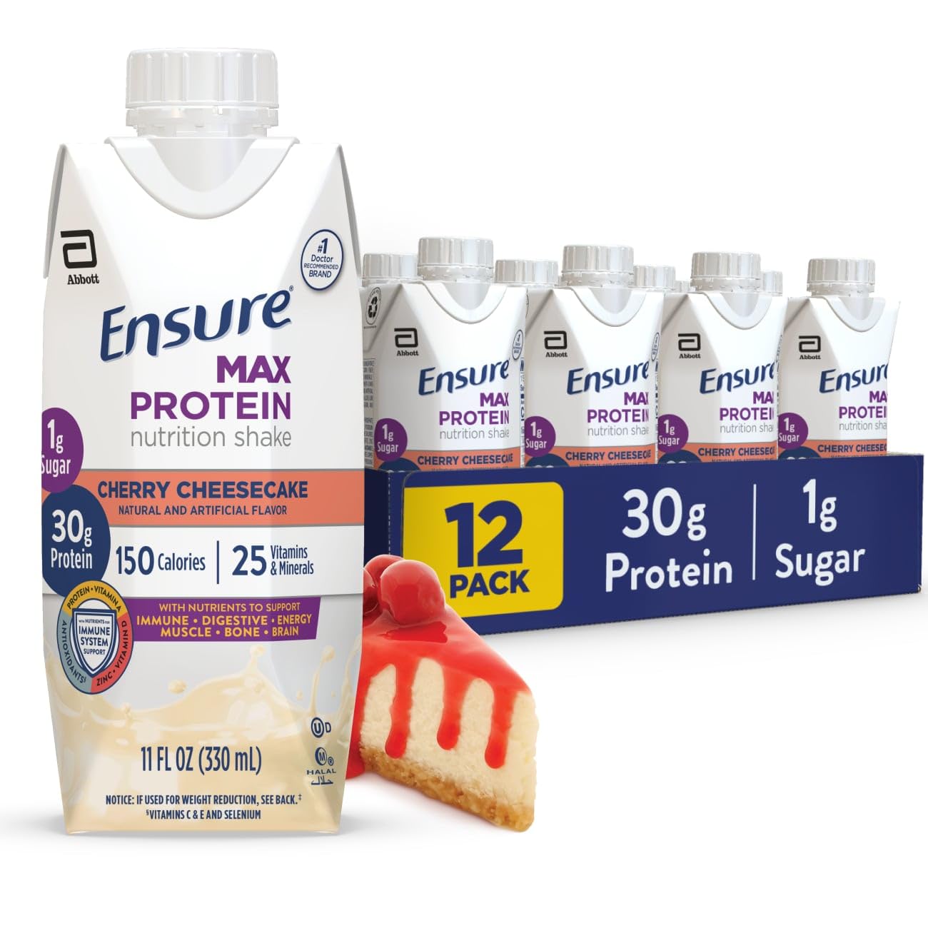 Ensure botella Cherry Cheesecake al frente, reseña visual del producto y conveniencia