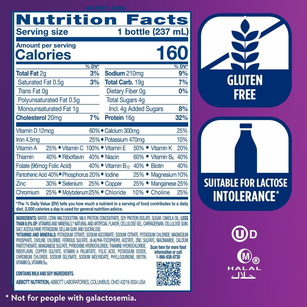 Batido Ensure fresa servido en vaso, apariencia apetecible y nutritiva