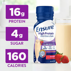 Persona bebiendo Ensure fresa listo para beber, beneficio nutricional inmediato
