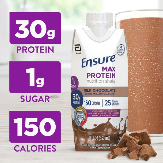 Close-up de la textura del batido Ensure Max Protein chocolate y sabor cremoso