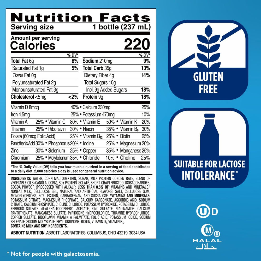 Etiqueta de Ensure mostrando lista de vitaminas y minerales clave