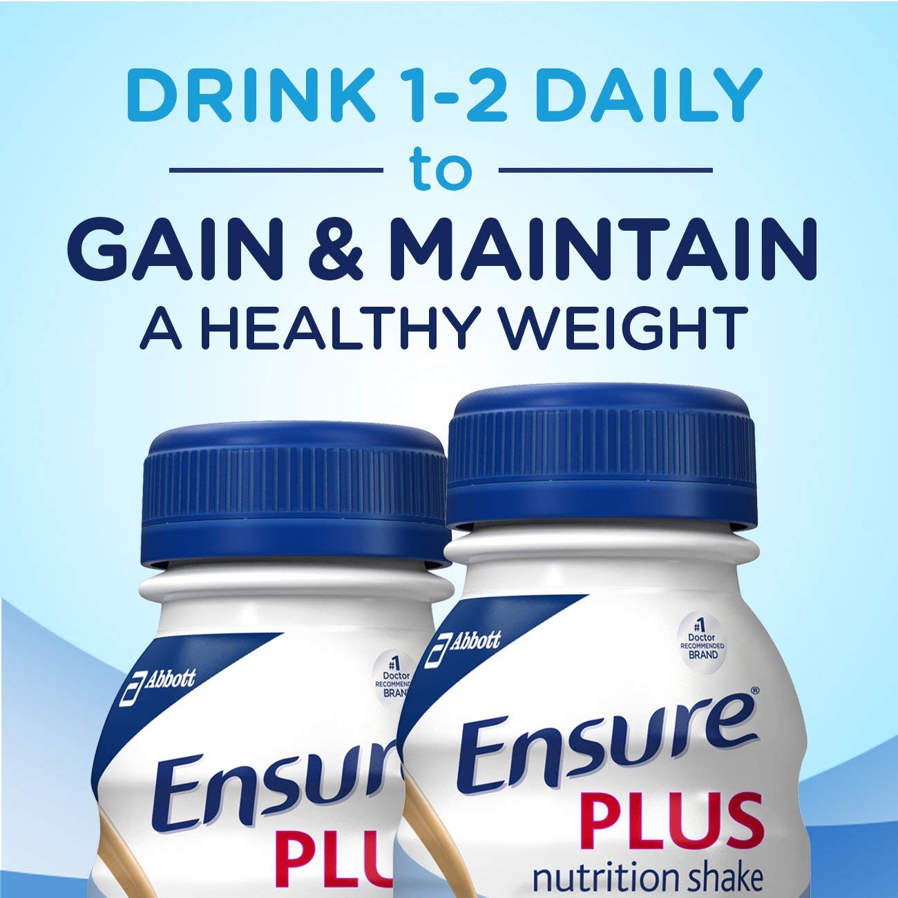 comparación de tamaño de Ensure Plus en mano, demuestra su portabilidad y conveniencia