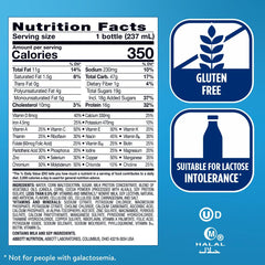 Comparación de tamaño Ensure Plus junto a frutas para escala y porción