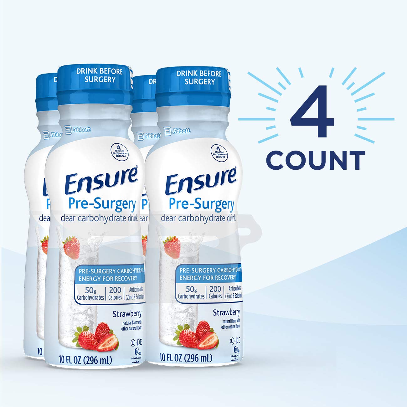 Comparación de tamaño Ensure frente a una taza para visualizar volumen