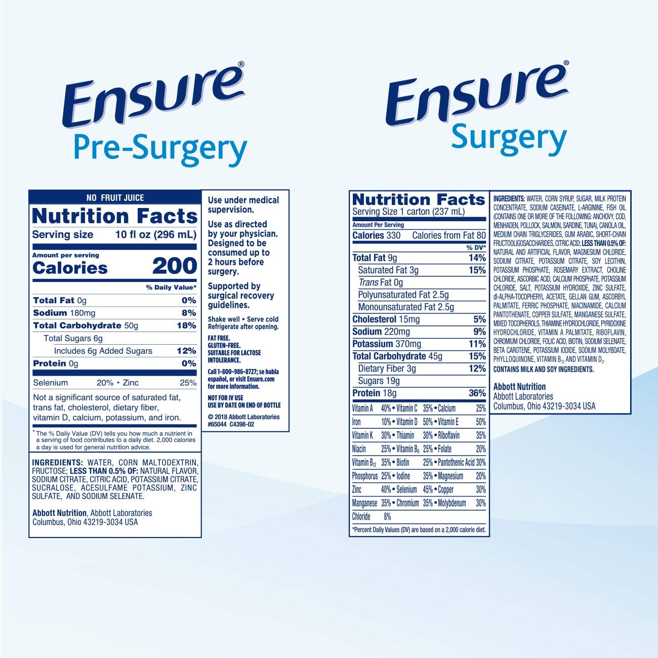 Comparación de manos y producto para escala, muestra el tamaño real Ensure