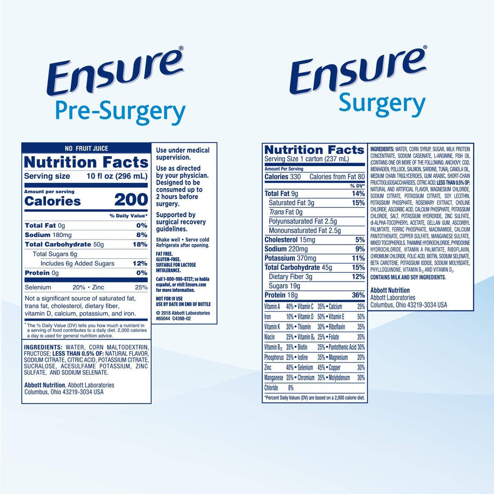 Comparación de manos y producto para escala, muestra el tamaño real Ensure
