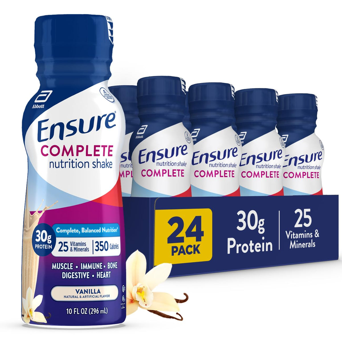 Ensure botella frontal vainilla mostrando etiqueta y beneficio nutricional