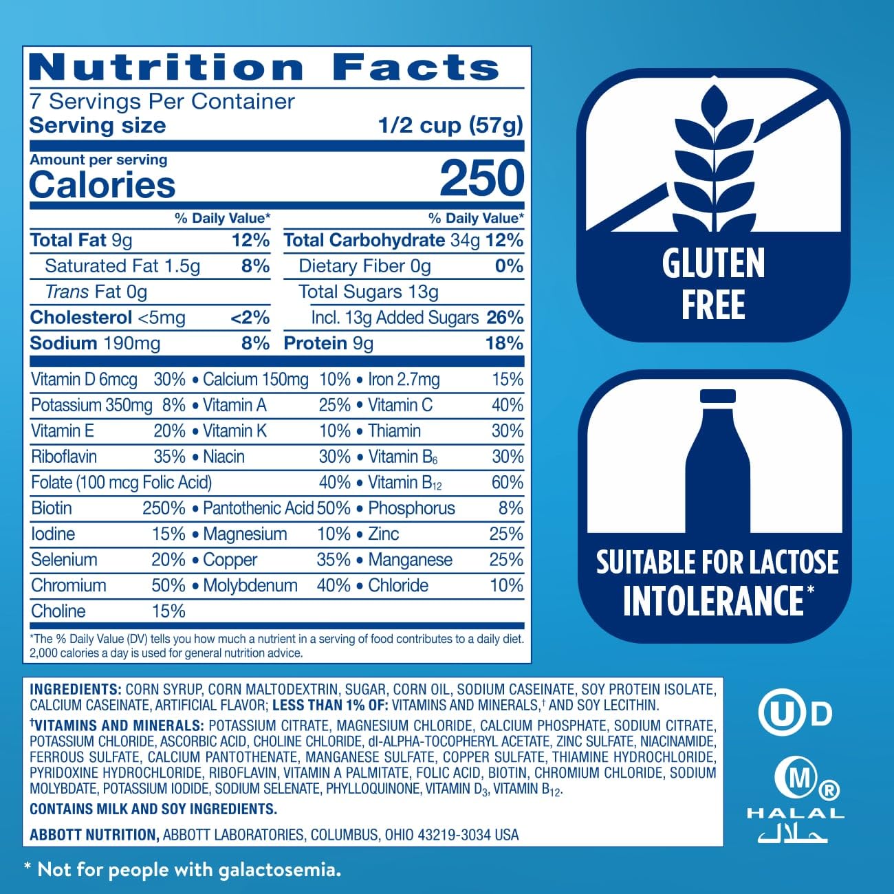 Ensure detalle de etiqueta nutricional con vitaminas y minerales