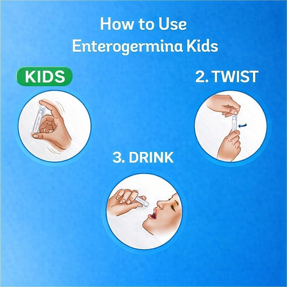 Padre administrando EnterogerminaKids a niño, facilitando dosis limpias y sin derrames