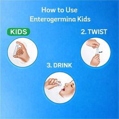 Padre administrando EnterogerminaKids a niño, facilitando dosis limpias y sin derrames