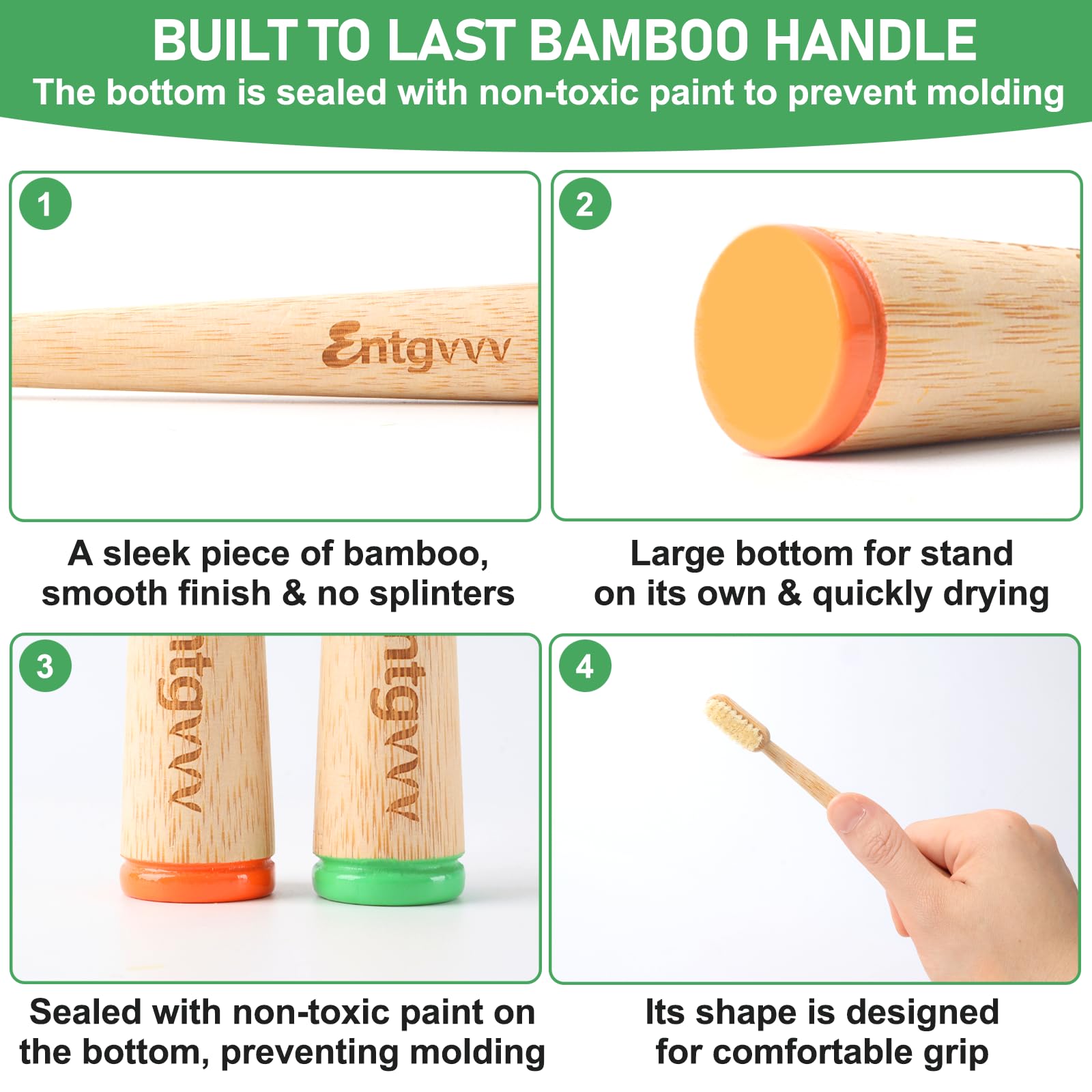 Entgvvv mango de bambú liso sin astillas para agarre cómodo