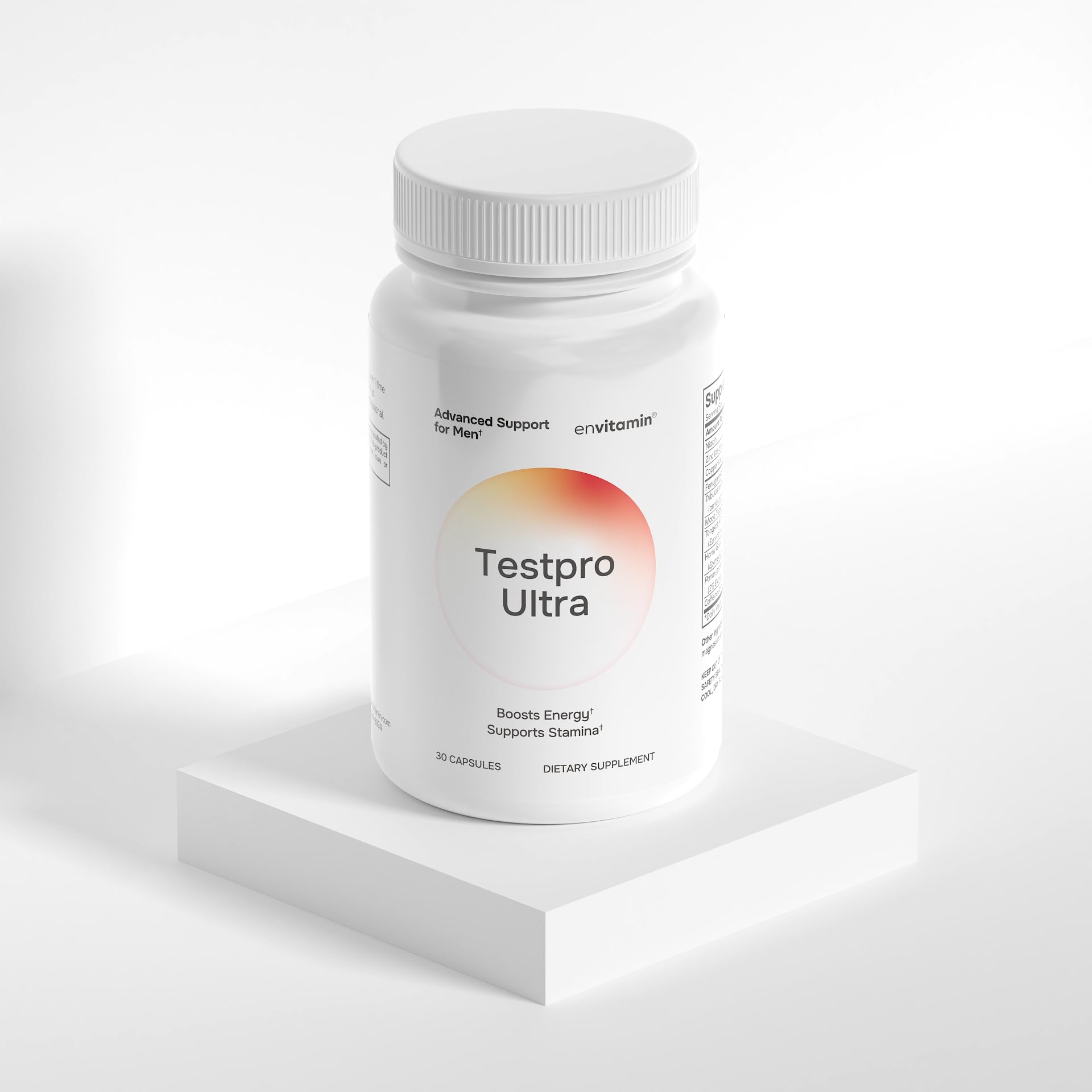 envitamin cápsulas Testpro Ultra primer plano mostrando fácil ingestión
