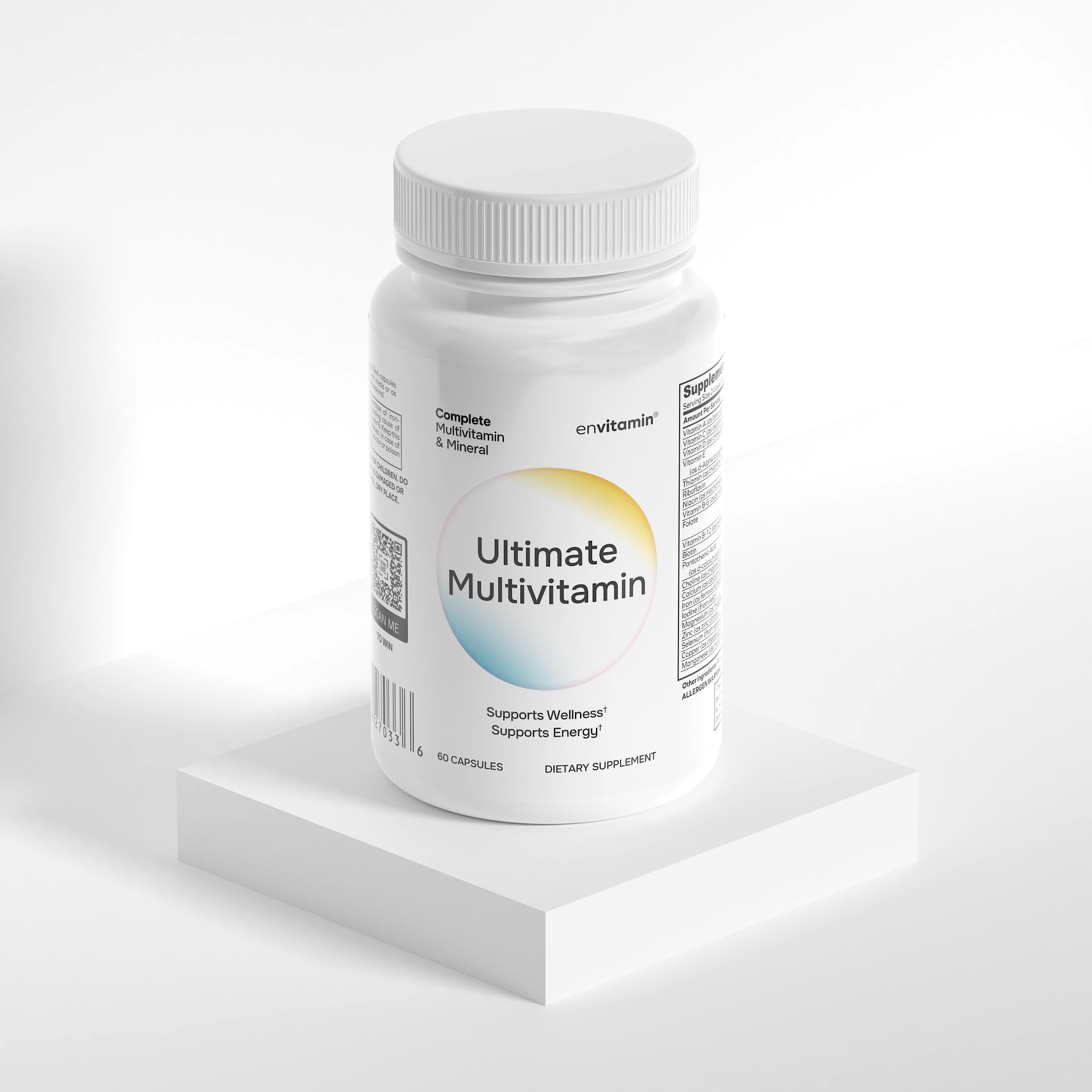 envitamin etiqueta con información nutricional destacando vitaminas y minerales