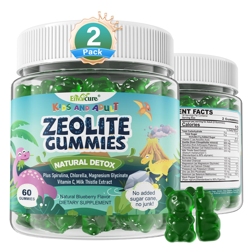 EnvyCure envase frontal de gomitas Zeolite con beneficio de dosificación familiar