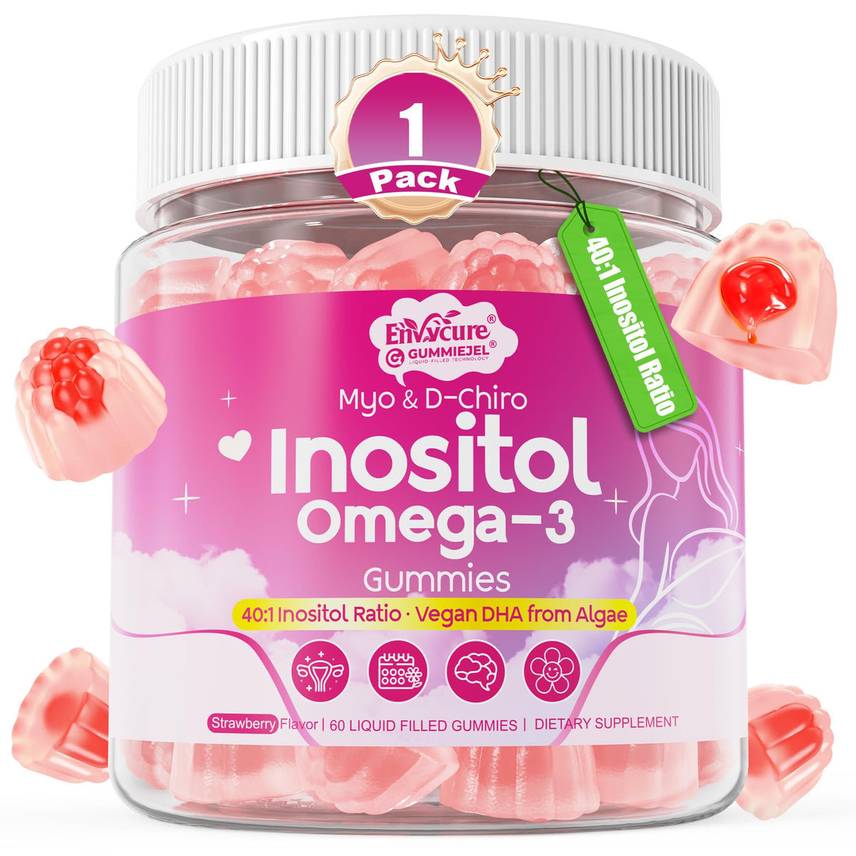 EnvyCure envase frontal mostrando las gomitas y beneficios claros