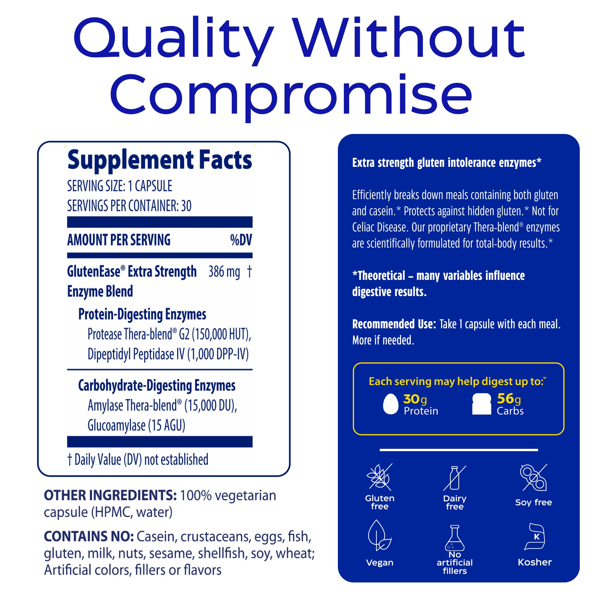 Enzymedica GlutenEase Extra Strength ingredientes clave de la fórmula avanzada