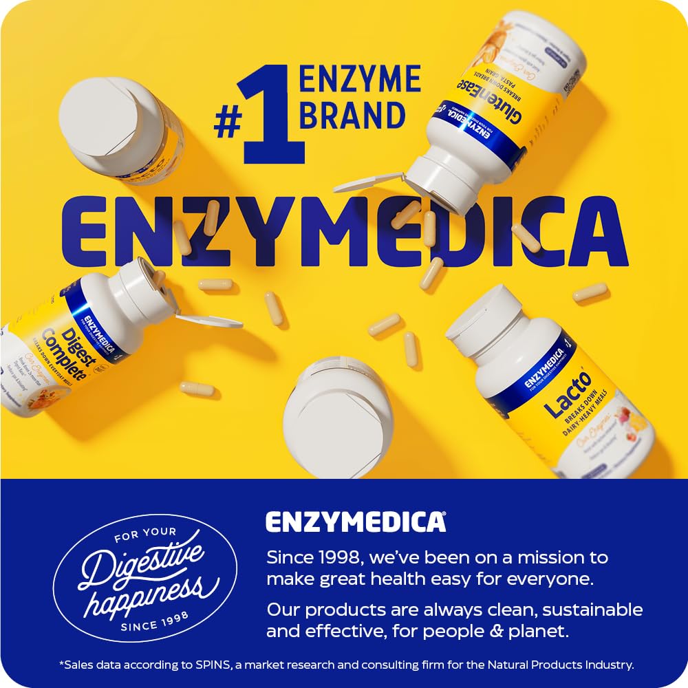 Enzymedica Acid Soothe cápsula junto a plato ilustra uso tras comidas para alivio