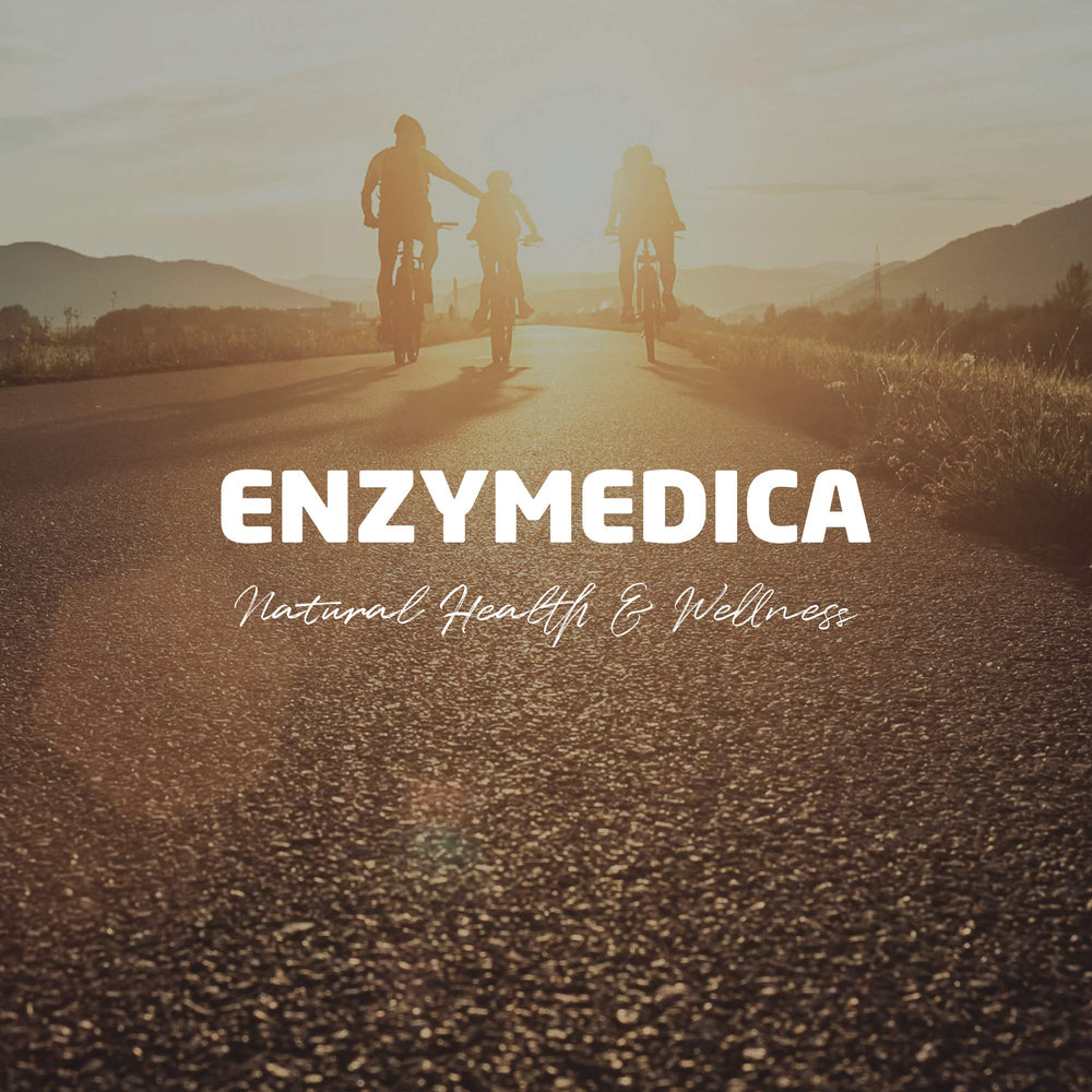Enzymedica escena lifestyle con suplemento en cocina promoviendo bienestar