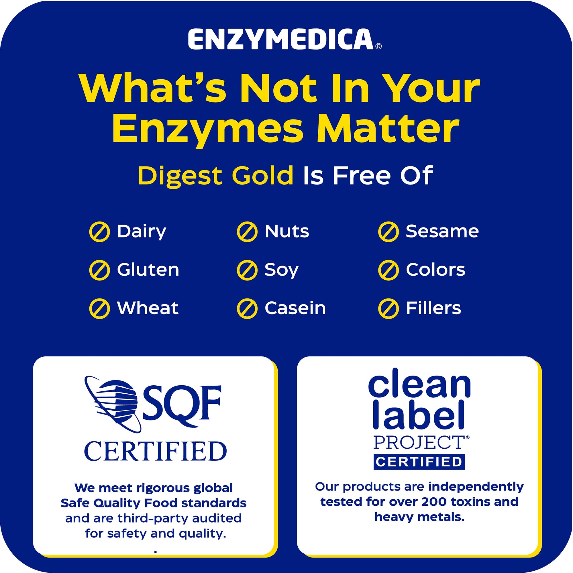 Envase de Enzymedica Digest Gold acompañado de certificados de calidad y prueba de laboratorio
