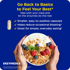 Envase de Enzymedica Digest Basic abierto con cápsulas visibles para dosificación