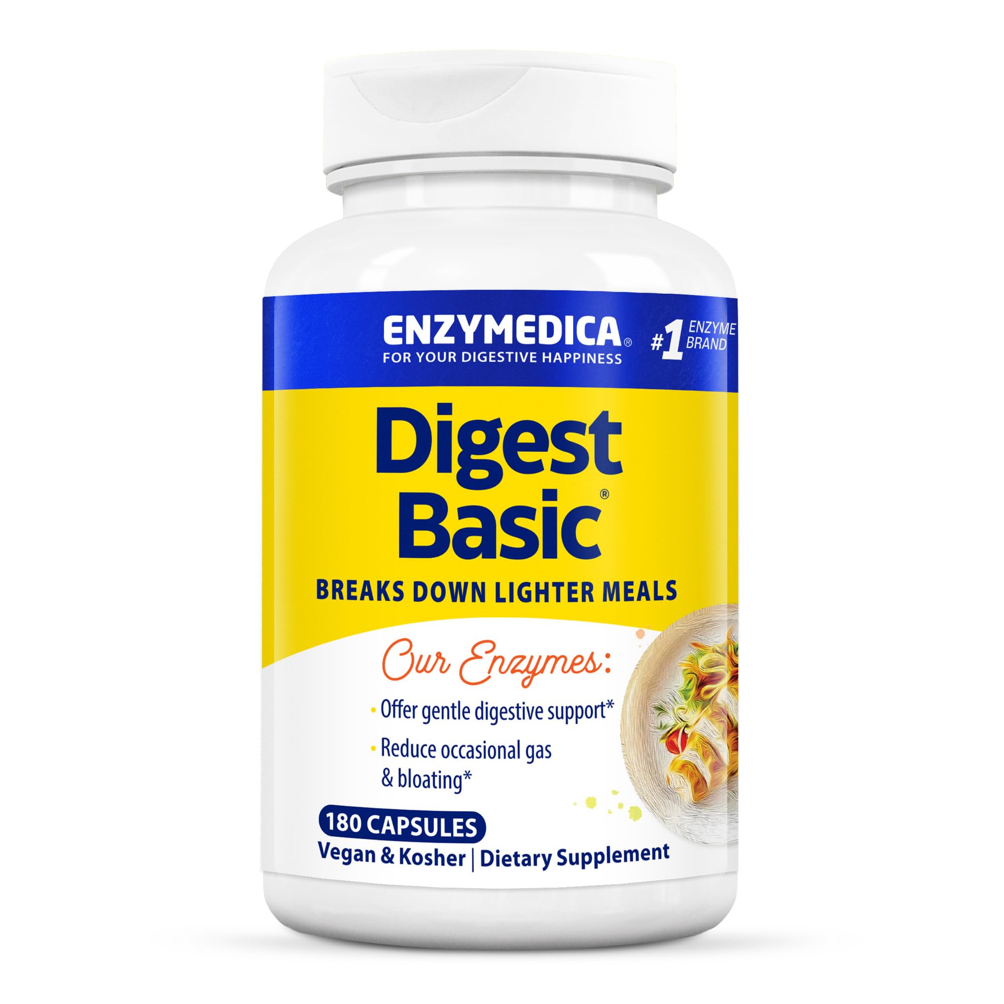 Enzymedica Digest Basic vista frontal mostrando envase y beneficios