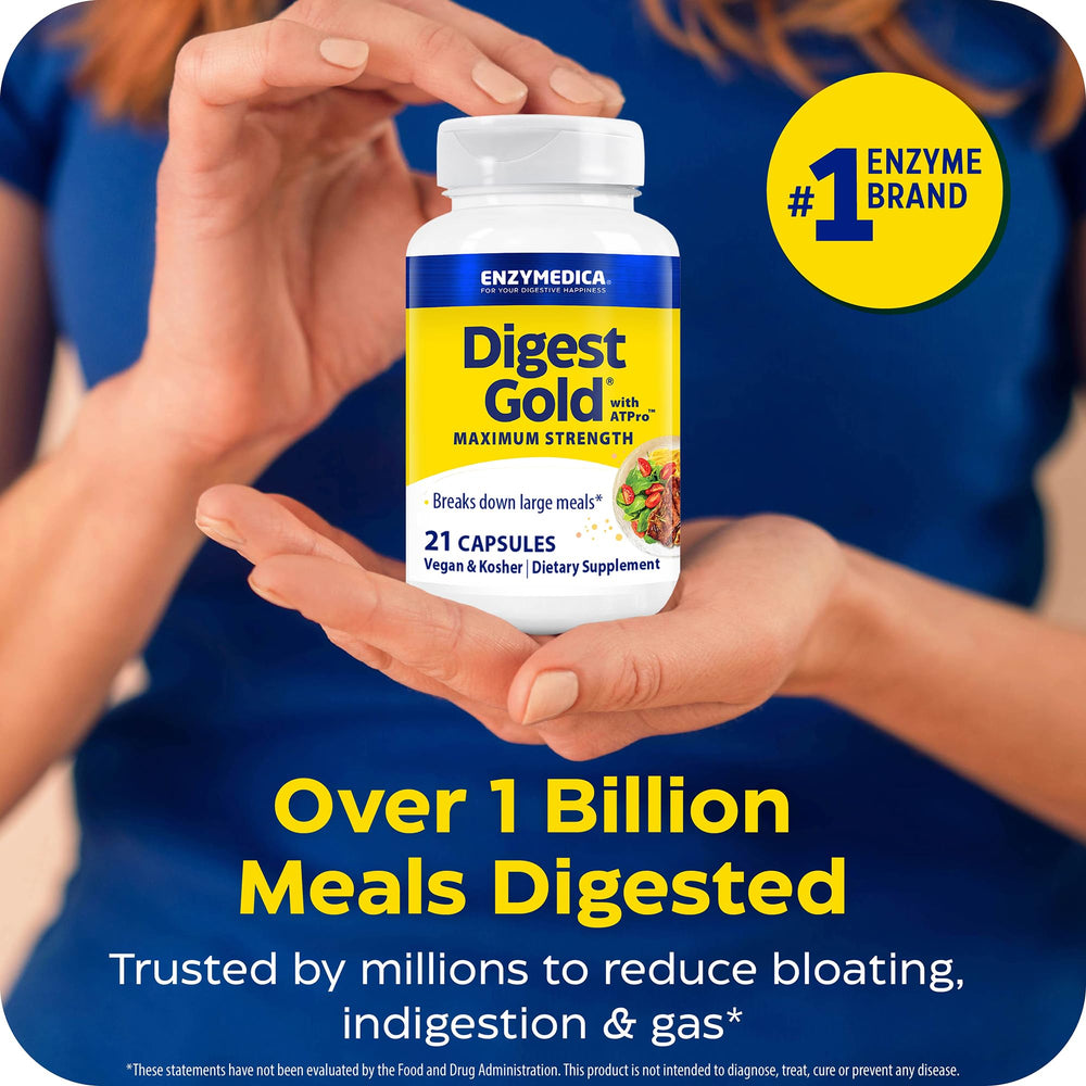 Enzymedica Digest Gold diagrama de la fórmula multi-enzimática y acciones