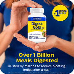 Enzymedica Digest Gold diagrama de la fórmula multi-enzimática y acciones