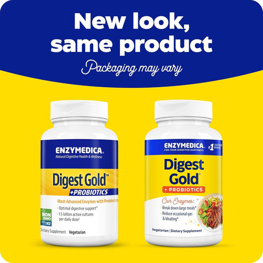 Enzymedica Digest Gold Probiotics etiqueta clara con beneficios visibles