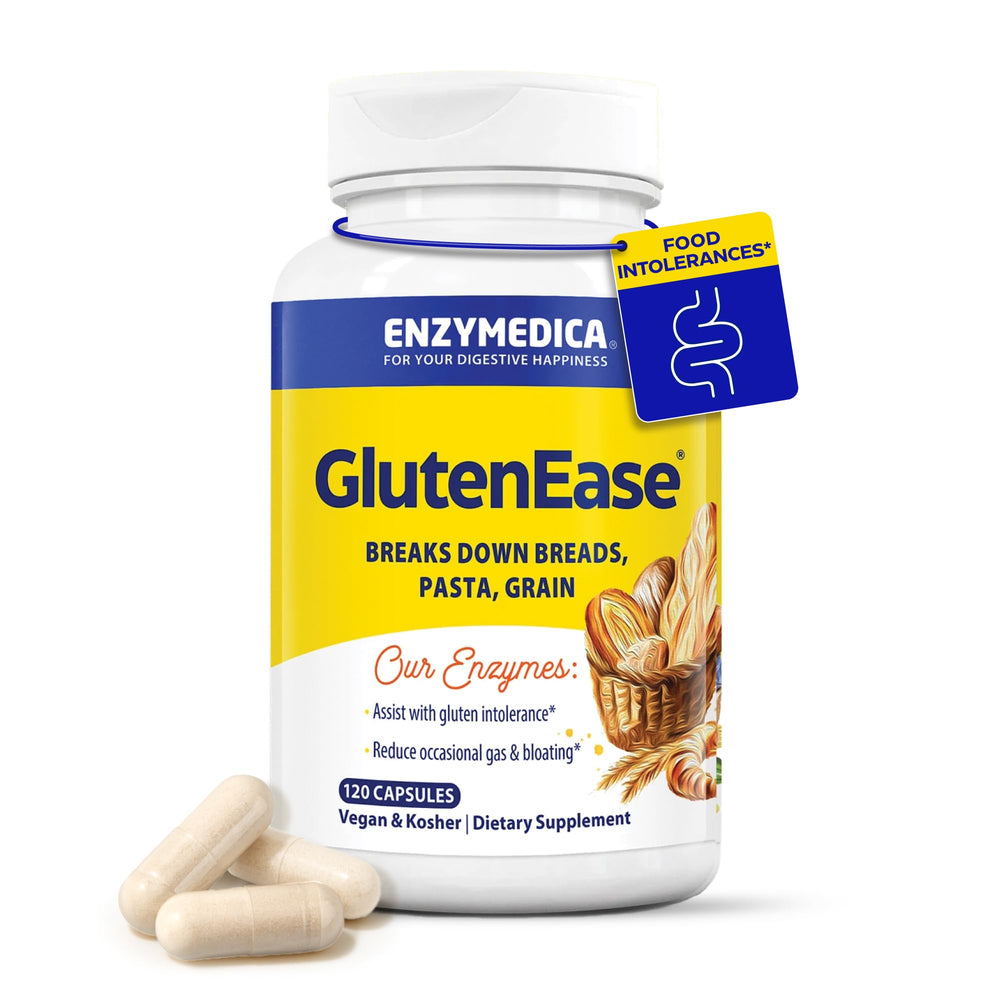 Enzymedica GlutenEase: cápsulas digestivas para gluten y caseína.