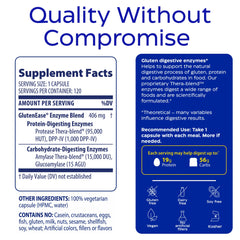 Enzymedica GlutenEase: enfoque en descomposición de proteínas y carbohidratos.
