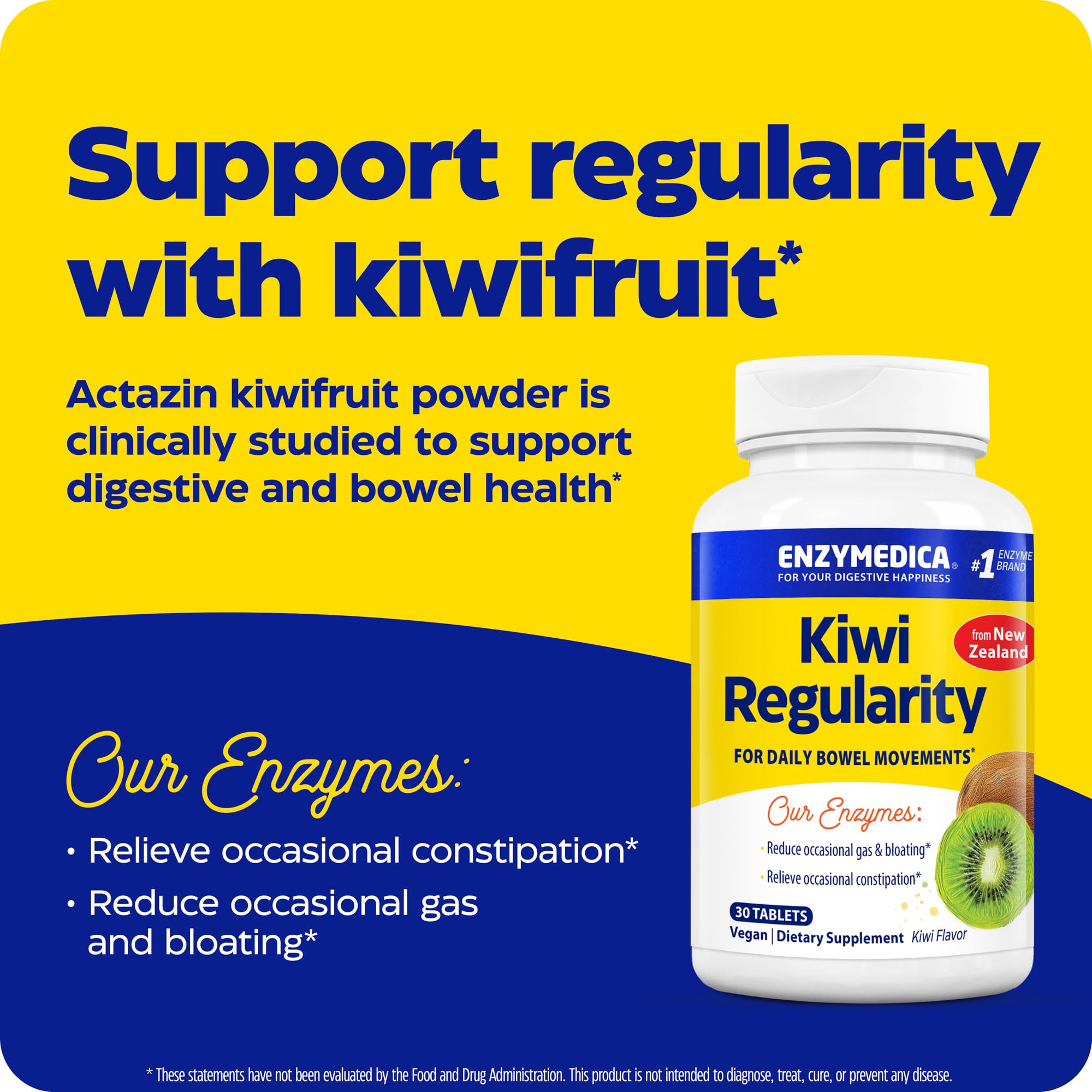 Enzymedica Kiwi Regularity kiwis triturados resaltando fibra y prebióticos