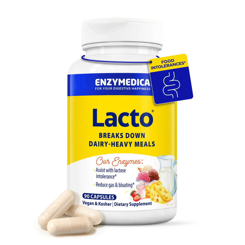 Enzymedica frasco frontal que muestra el producto y el tamaño