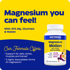Enzymedica Magnesium Motion cápsula en primer plano, detalle de formulación absorbible