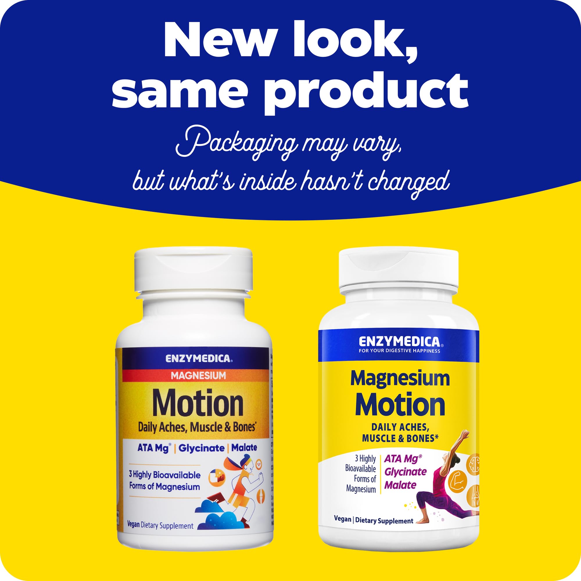 Enzymedica Magnesium Motion envase comparado con otros productos para escala visual