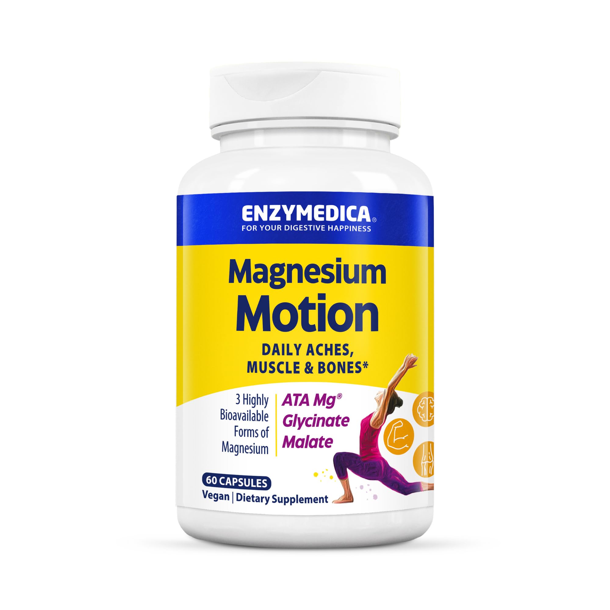 Enzymedica Magnesium Motion vista frontal mostrando envase y marca para confianza