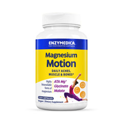 Enzymedica envase frontal mostrando Magnesium Motion y sus beneficios