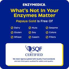 Enzymedica Papaya Gold ambiente lifestyle en mesa, sugiere comodidad tras comer