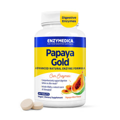 Enzymedica Papaya Gold frente del envase mostrando diseño y beneficio digestivo