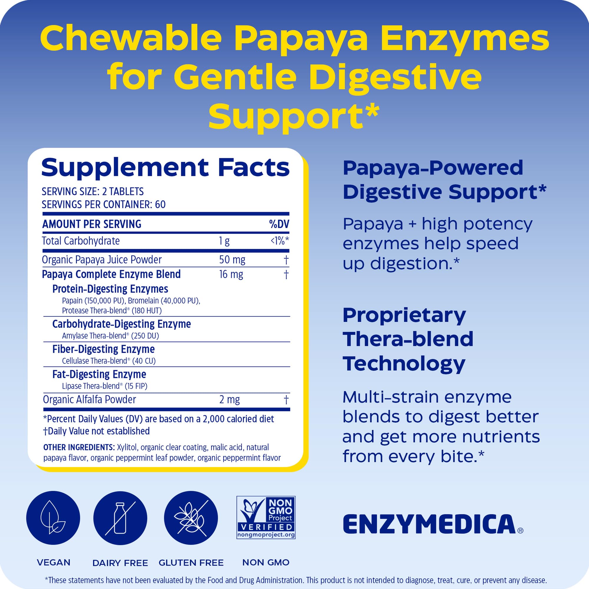 Enzymedica detalle de textura de tabletas masticables para comodidad