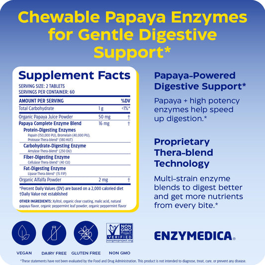 Enzymedica detalle de textura de tabletas masticables para comodidad