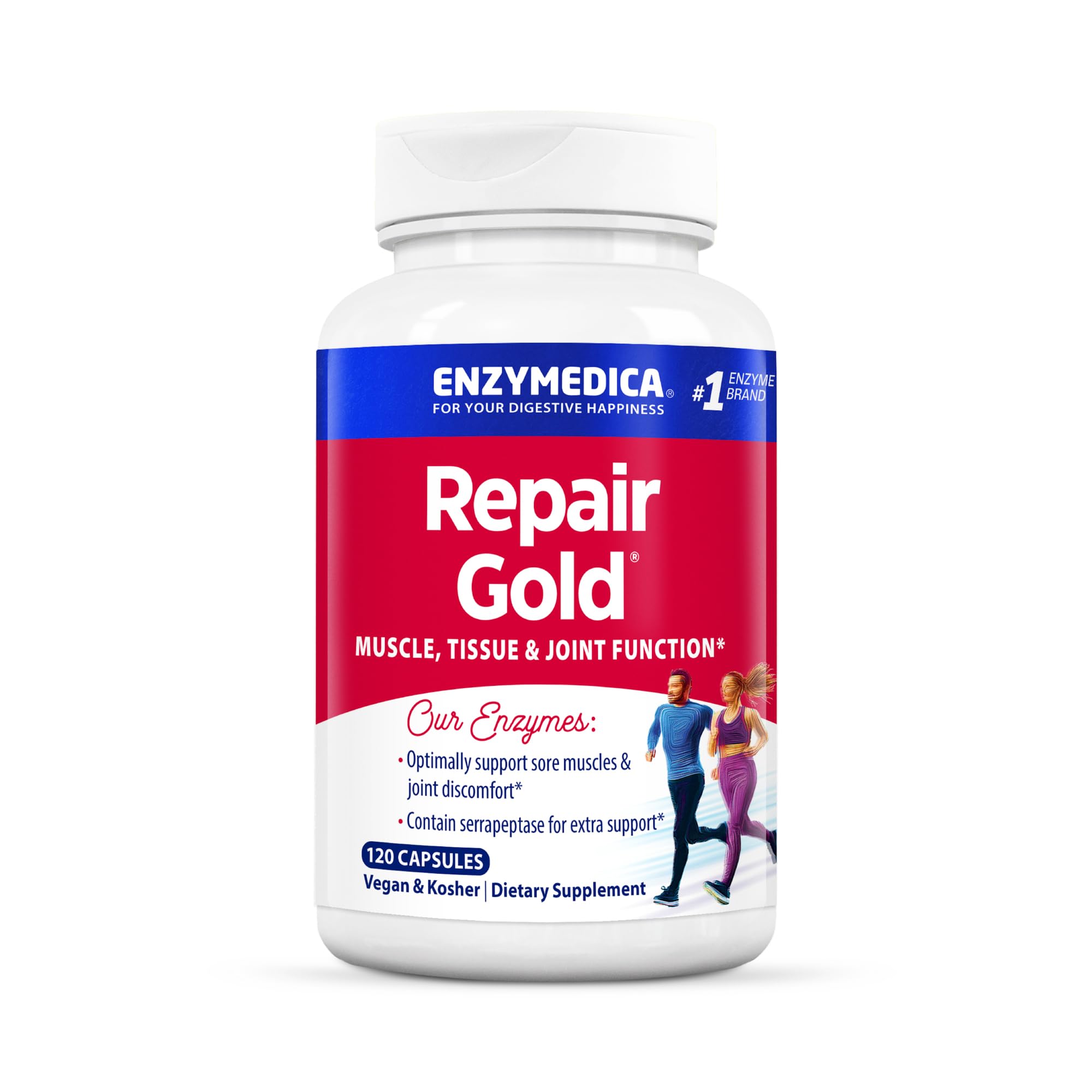 Enzymedica Repair Gold frontal mostrando el envase y beneficio de soporte muscular