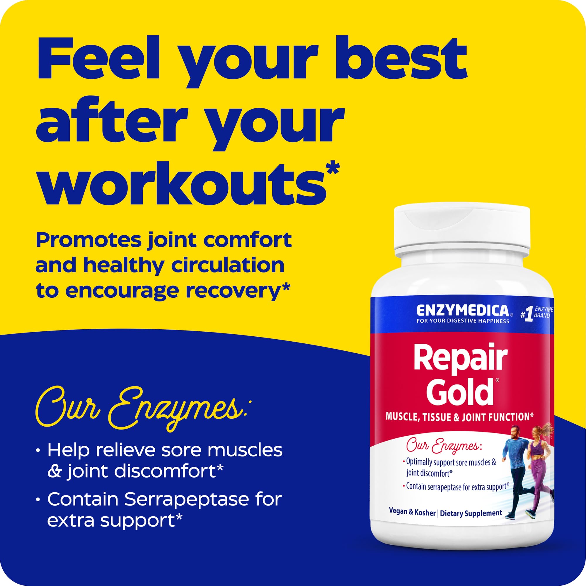 Detalle de la textura de la cápsula Enzymedica Repair Gold, resaltando formulación vegana