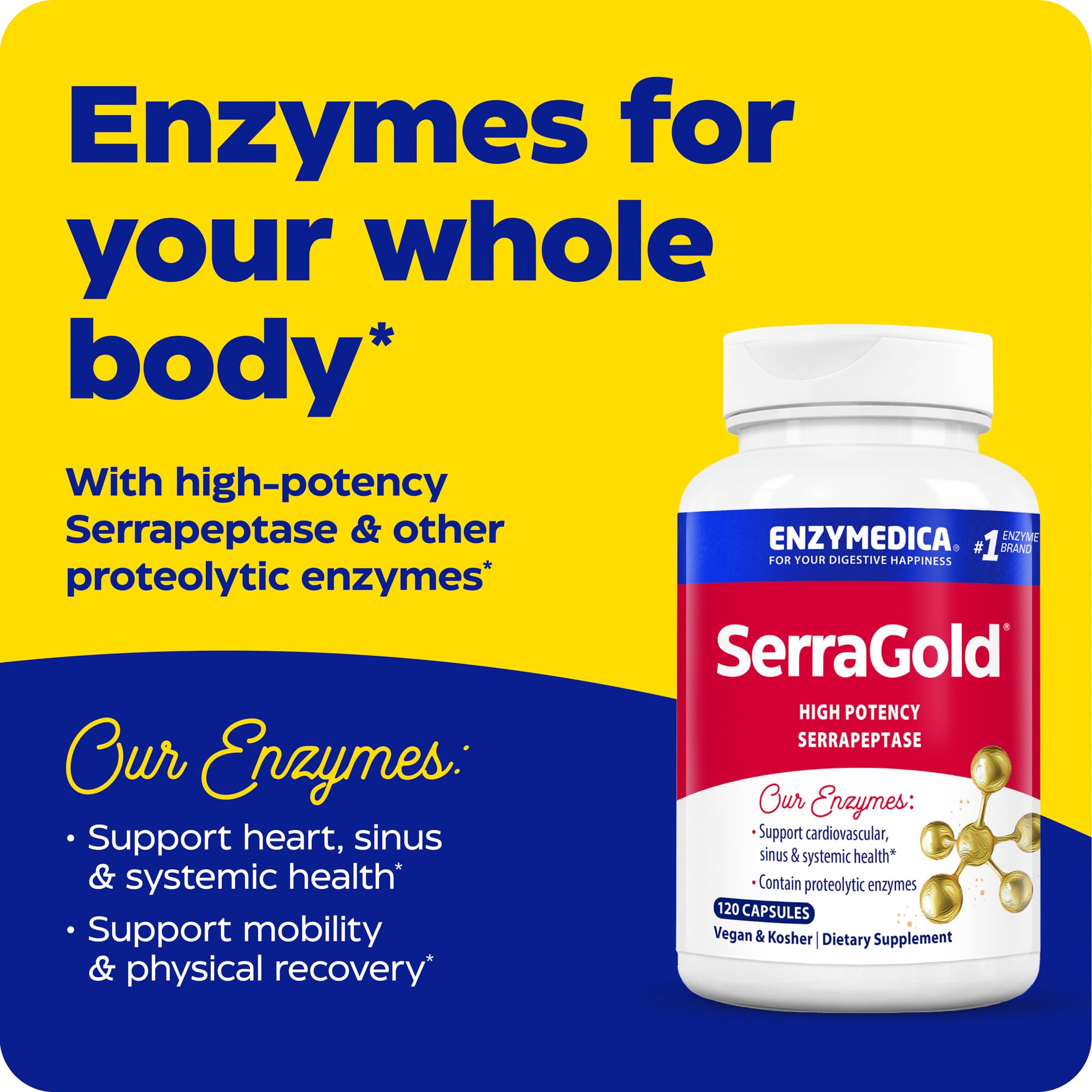 Enzymedica SerraGold cápsulas mostrando textura, fácil digestión