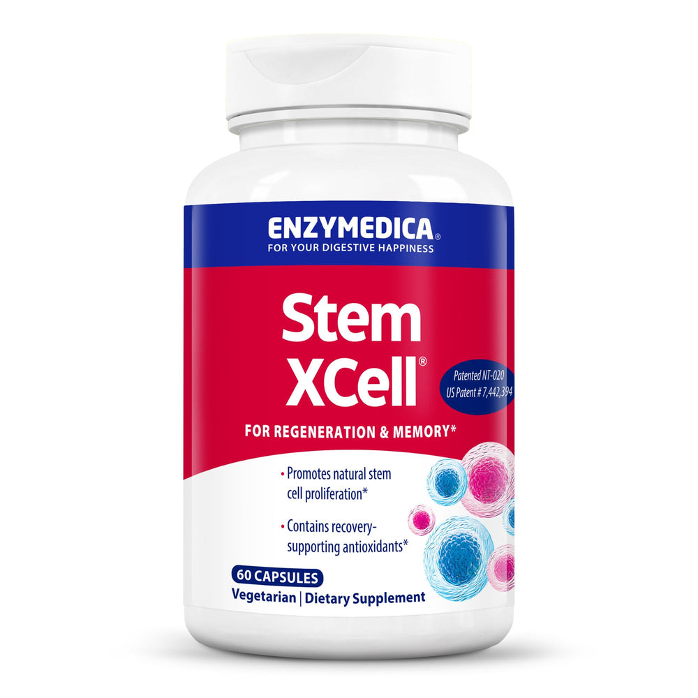 Enzymedica Stem XCell, botella frontal, posible apoyo a la salud celular.