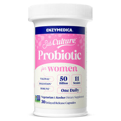 Enzymedica SubCulture frasco frontal que muestra la etiqueta y beneficios