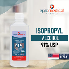 Epic Medical Supply etiqueta con composición 91% isopropílico y datos claros