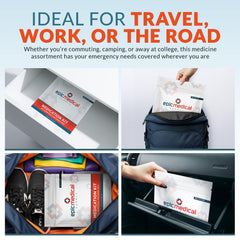 Epic Medical Supply sobres en mochila ilustrando traslado seguro para viajes